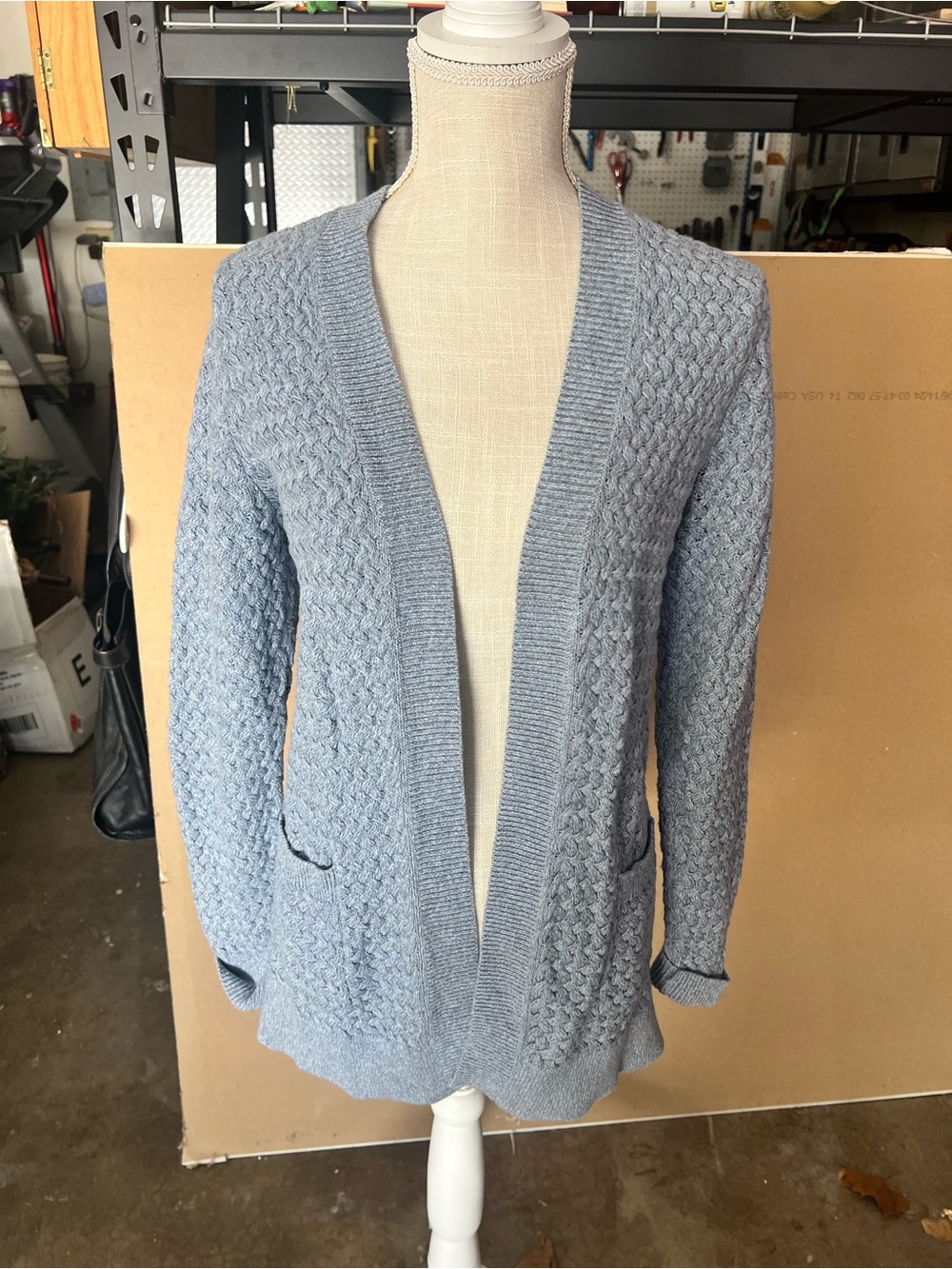L.L. Bean Light Blue Cable Knit Open Cardigan